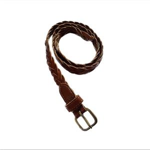 Vintage GAP Brown Skinny Braided Leather Belt Brass Buckle Women’s XS